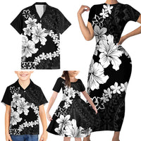 American Samoa Lotu Tamaiti Family Matching Short Sleeve Bodycon Dress and Hawaiian Shirt White Sunday Plumeria Black Vibe LT9 - Polynesian Pride