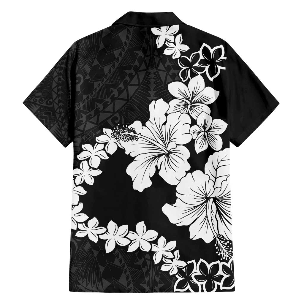 American Samoa Lotu Tamaiti Family Matching Short Sleeve Bodycon Dress and Hawaiian Shirt White Sunday Plumeria Black Vibe LT9 - Polynesian Pride