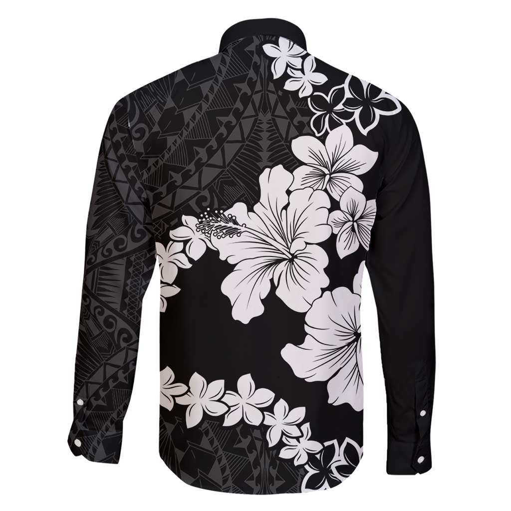 American Samoa Lotu Tamaiti Family Matching Short Sleeve Bodycon Dress and Hawaiian Shirt White Sunday Plumeria Black Vibe LT9 - Polynesian Pride
