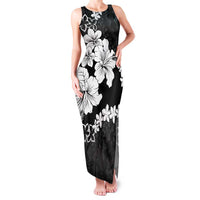 American Samoa Lotu Tamaiti Family Matching Tank Maxi Dress and Hawaiian Shirt White Sunday Plumeria Black Vibe LT9 Mom's Dress Black - Polynesian Pride