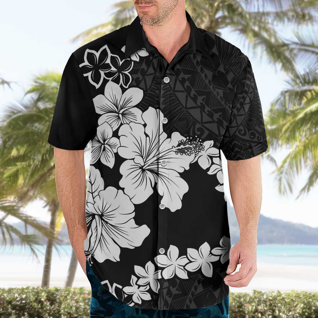 American Samoa Lotu Tamaiti Hawaiian Shirt White Sunday Plumeria Black Vibe LT9 - Polynesian Pride