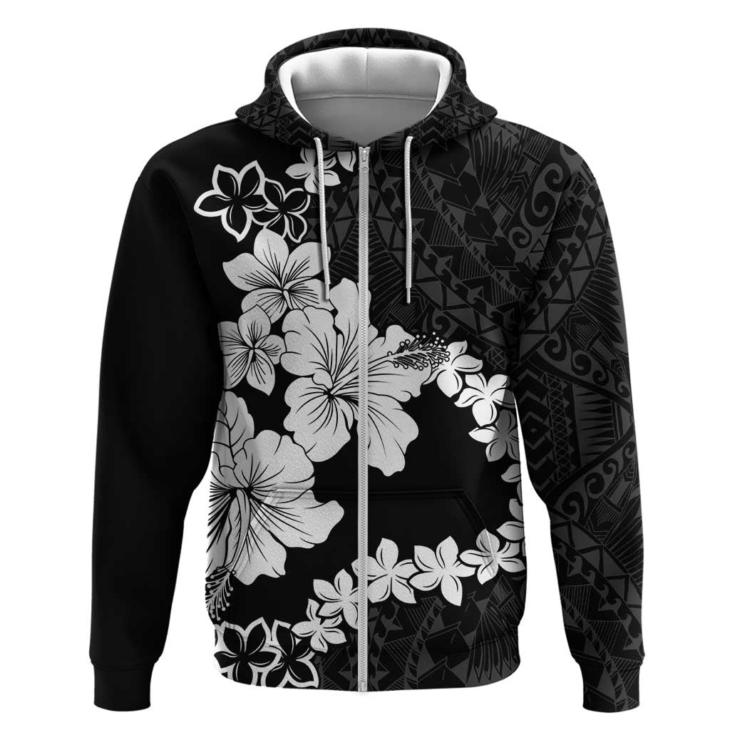 American Samoa Lotu Tamaiti Hoodie White Sunday Plumeria Black Vibe LT9 Zip Hoodie Black - Polynesian Pride