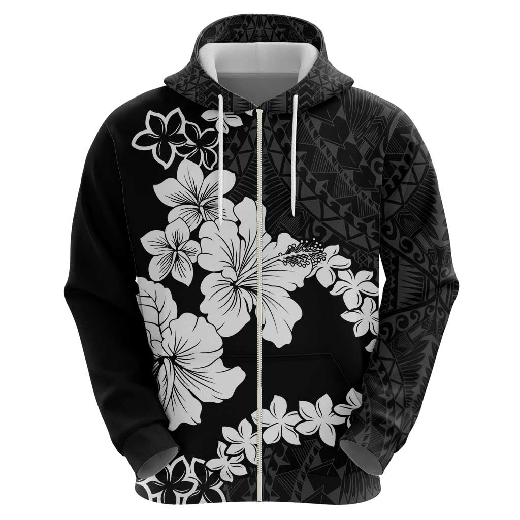 American Samoa Lotu Tamaiti Hoodie White Sunday Plumeria Black Vibe LT9 - Polynesian Pride