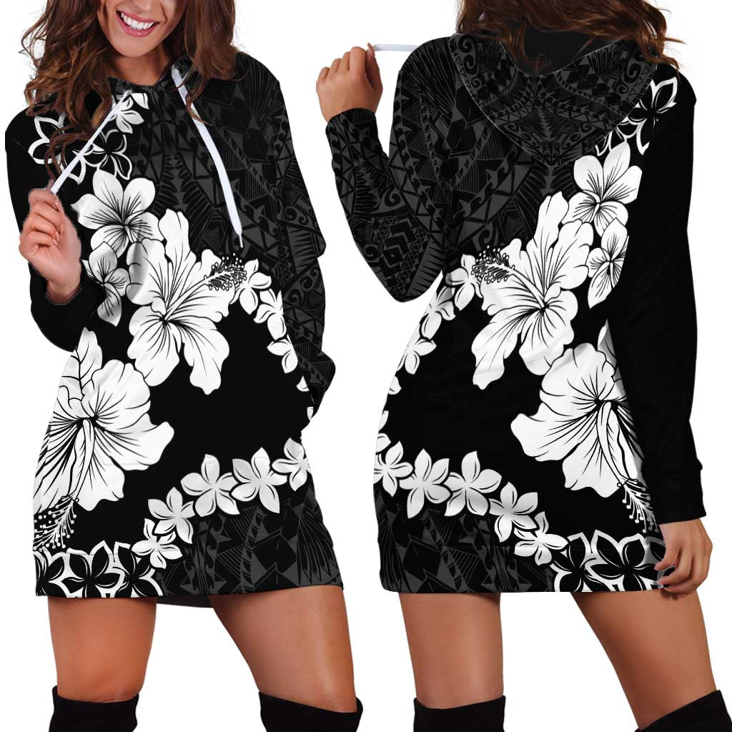 American Samoa Lotu Tamaiti Hoodie Dress White Sunday Plumeria Black Vibe LT9 - Polynesian Pride