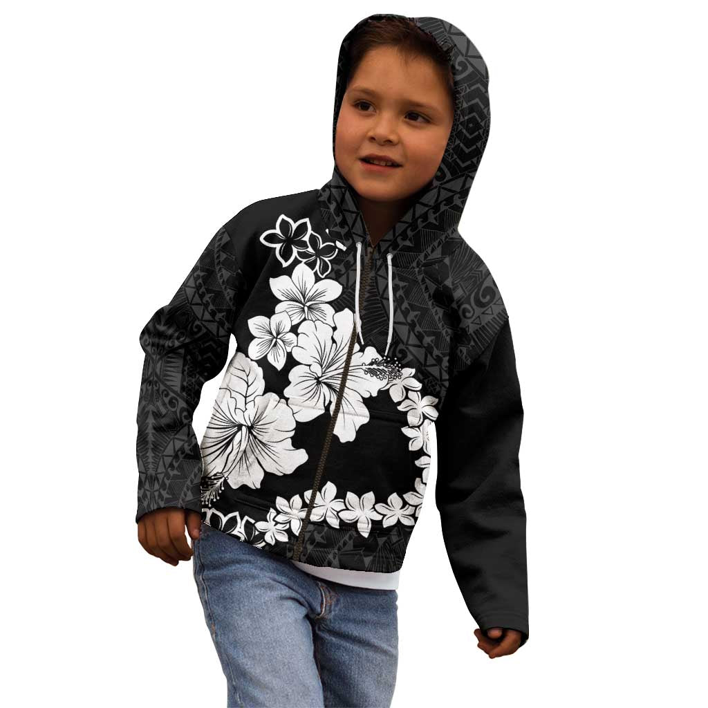 American Samoa Lotu Tamaiti Kid Hoodie White Sunday Plumeria Black Vibe LT9 - Polynesian Pride
