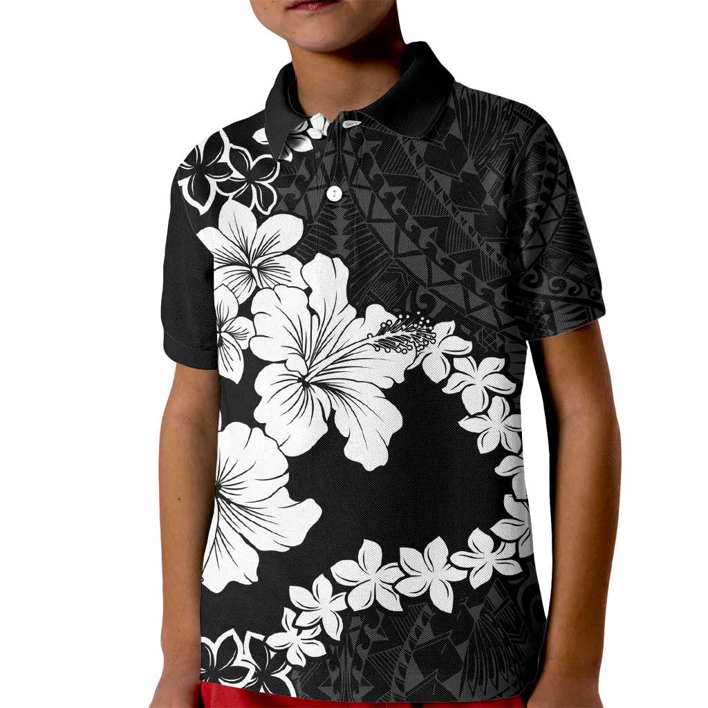 American Samoa Lotu Tamaiti Kid Polo Shirt White Sunday Plumeria Black Vibe LT9 Kid Black - Polynesian Pride