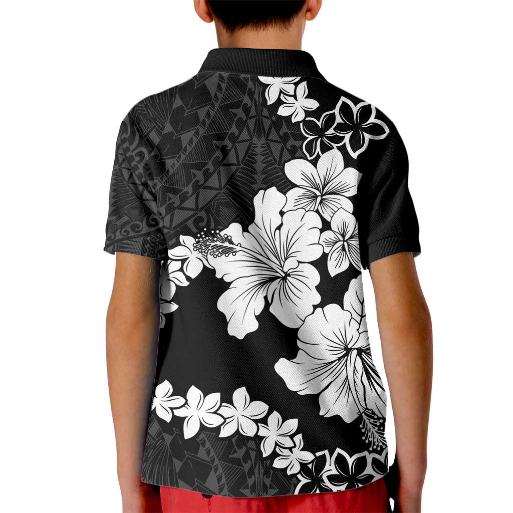 American Samoa Lotu Tamaiti Kid Polo Shirt White Sunday Plumeria Black Vibe LT9 - Polynesian Pride