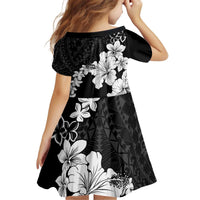 American Samoa Lotu Tamaiti Kid Short Sleeve Dress White Sunday Plumeria Black Vibe LT9 - Polynesian Pride
