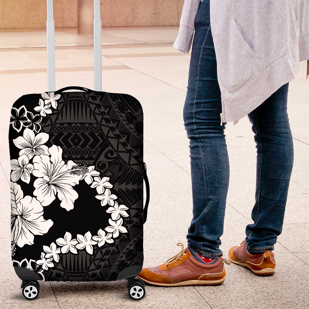 American Samoa Lotu Tamaiti Luggage Cover White Sunday Plumeria Black Vibe LT9 Black - Polynesian Pride