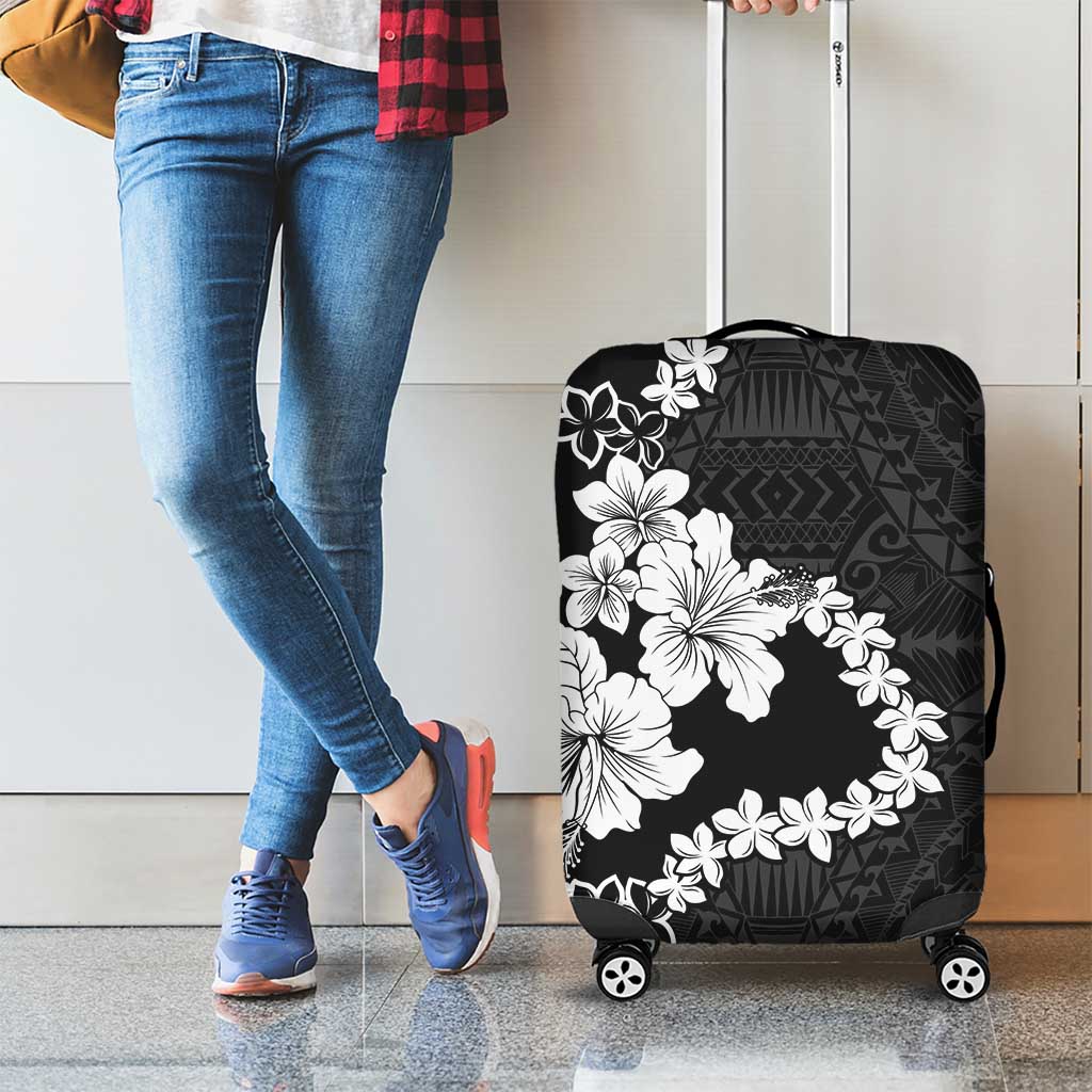 American Samoa Lotu Tamaiti Luggage Cover White Sunday Plumeria Black Vibe LT9 - Polynesian Pride