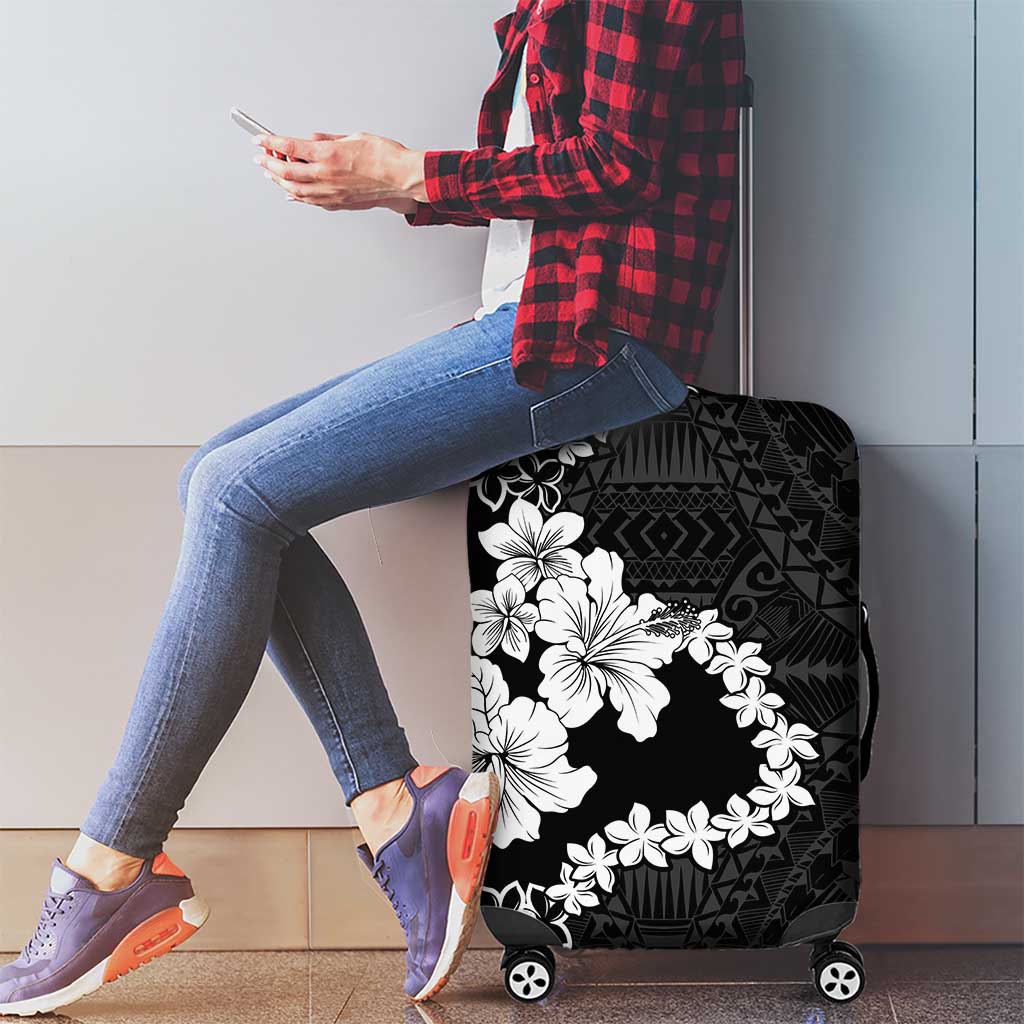 American Samoa Lotu Tamaiti Luggage Cover White Sunday Plumeria Black Vibe LT9 - Polynesian Pride