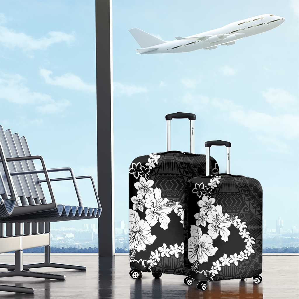 American Samoa Lotu Tamaiti Luggage Cover White Sunday Plumeria Black Vibe LT9 - Polynesian Pride