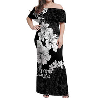 American Samoa Lotu Tamaiti Off Shoulder Maxi Dress White Sunday Plumeria Black Vibe LT9 Women Black - Polynesian Pride