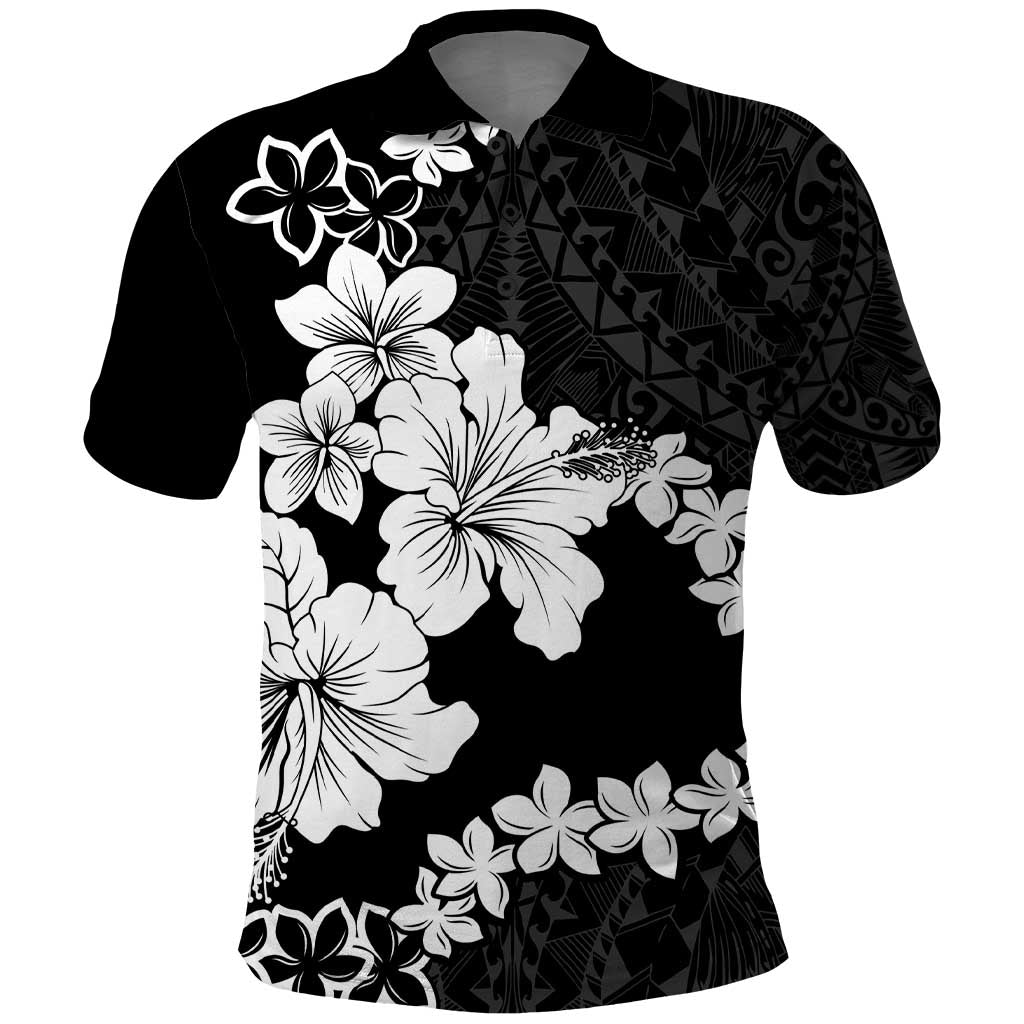 American Samoa Lotu Tamaiti Polo Shirt White Sunday Plumeria Black Vibe LT9 Black - Polynesian Pride