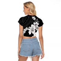 American Samoa Lotu Tamaiti Raglan Cropped T Shirt White Sunday Plumeria Black Vibe LT9 - Polynesian Pride