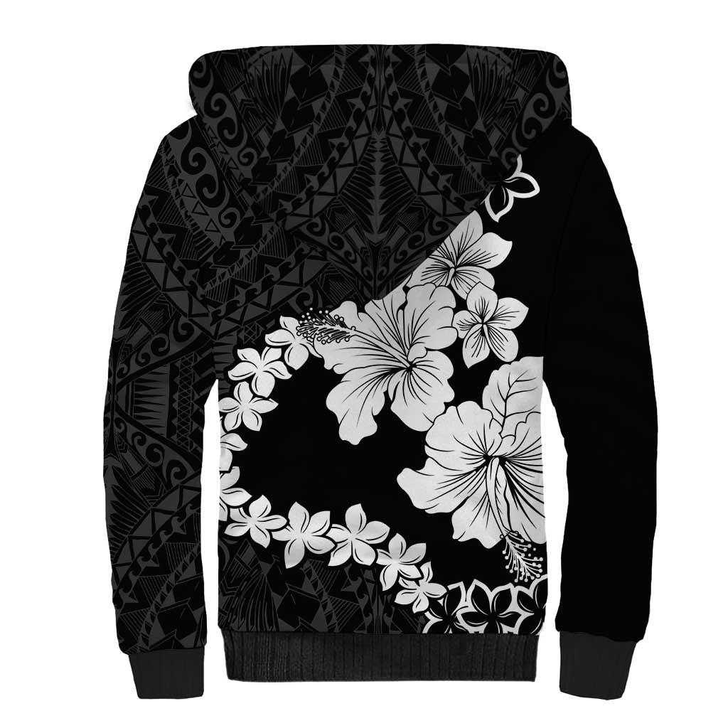 American Samoa Lotu Tamaiti Sherpa Hoodie White Sunday Plumeria Black Vibe LT9 - Polynesian Pride