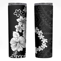 American Samoa Lotu Tamaiti Skinny Tumbler White Sunday Plumeria Black Vibe LT9 Black - Polynesian Pride