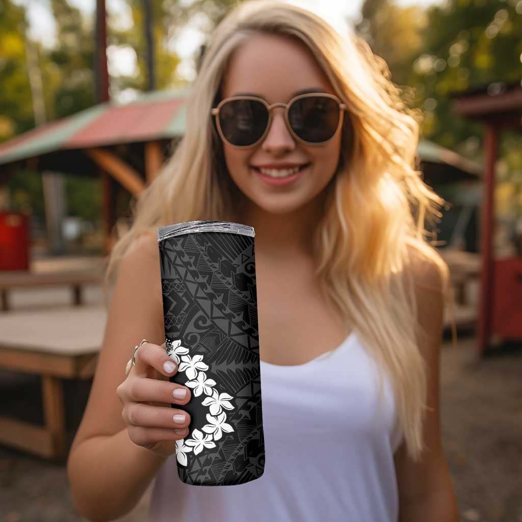 American Samoa Lotu Tamaiti Skinny Tumbler White Sunday Plumeria Black Vibe LT9 - Polynesian Pride