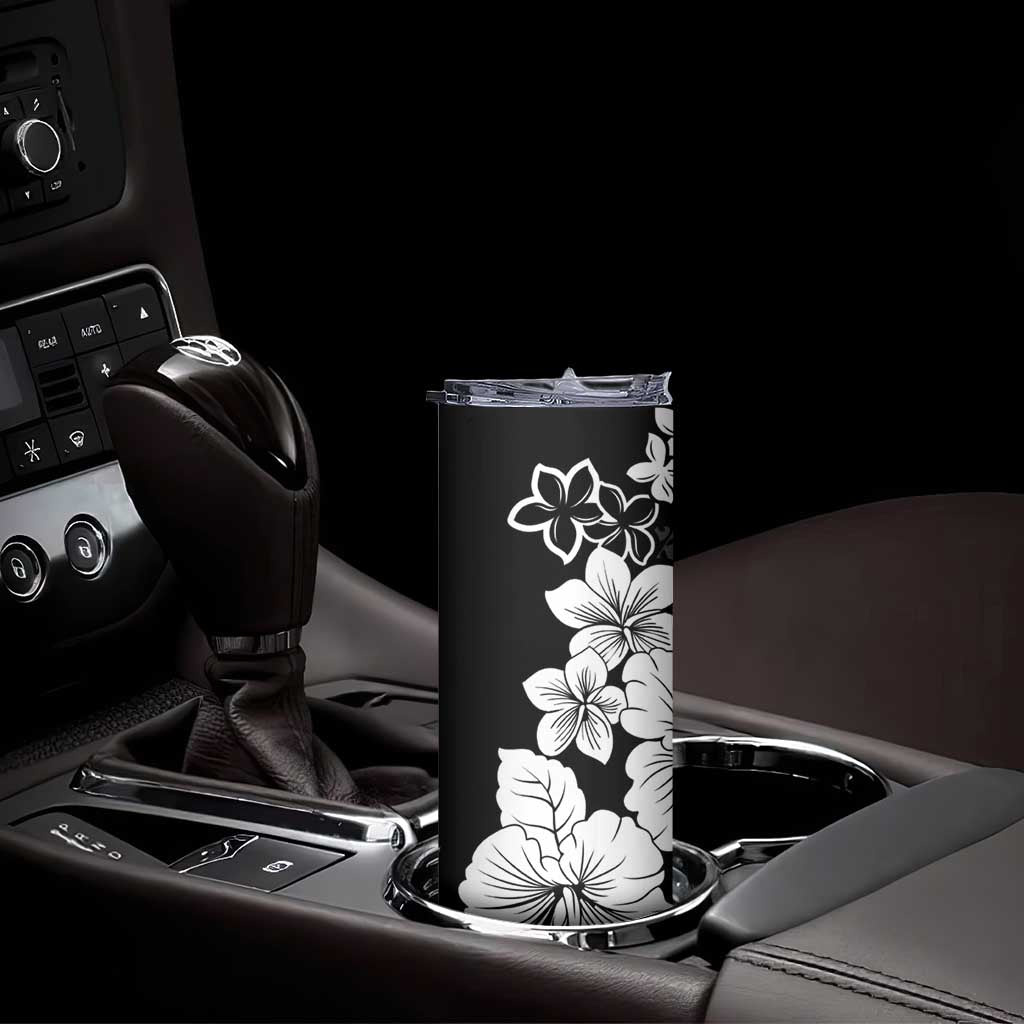 American Samoa Lotu Tamaiti Skinny Tumbler White Sunday Plumeria Black Vibe LT9 - Polynesian Pride