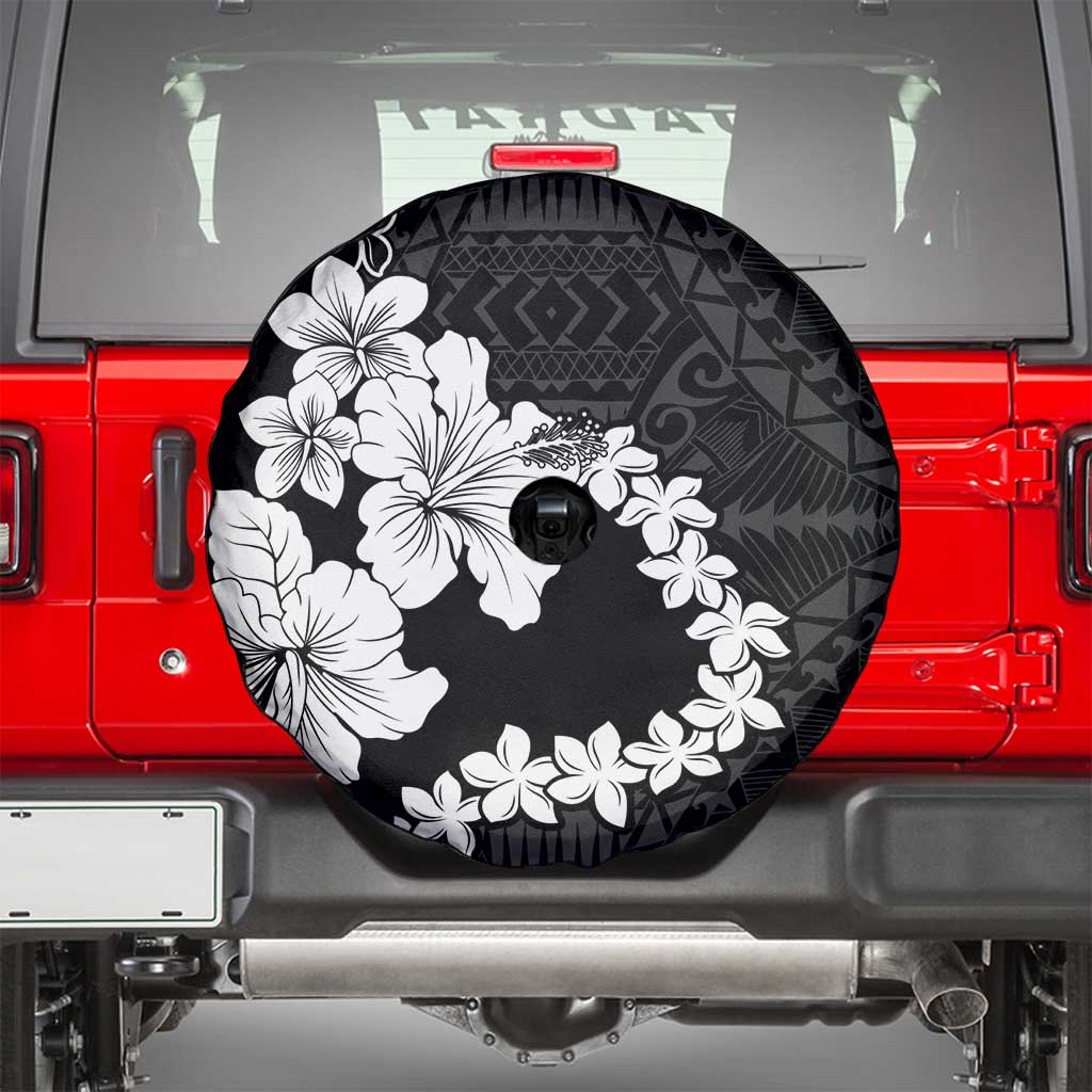 American Samoa Lotu Tamaiti Spare Tire Cover White Sunday Plumeria Black Vibe LT9 - Polynesian Pride
