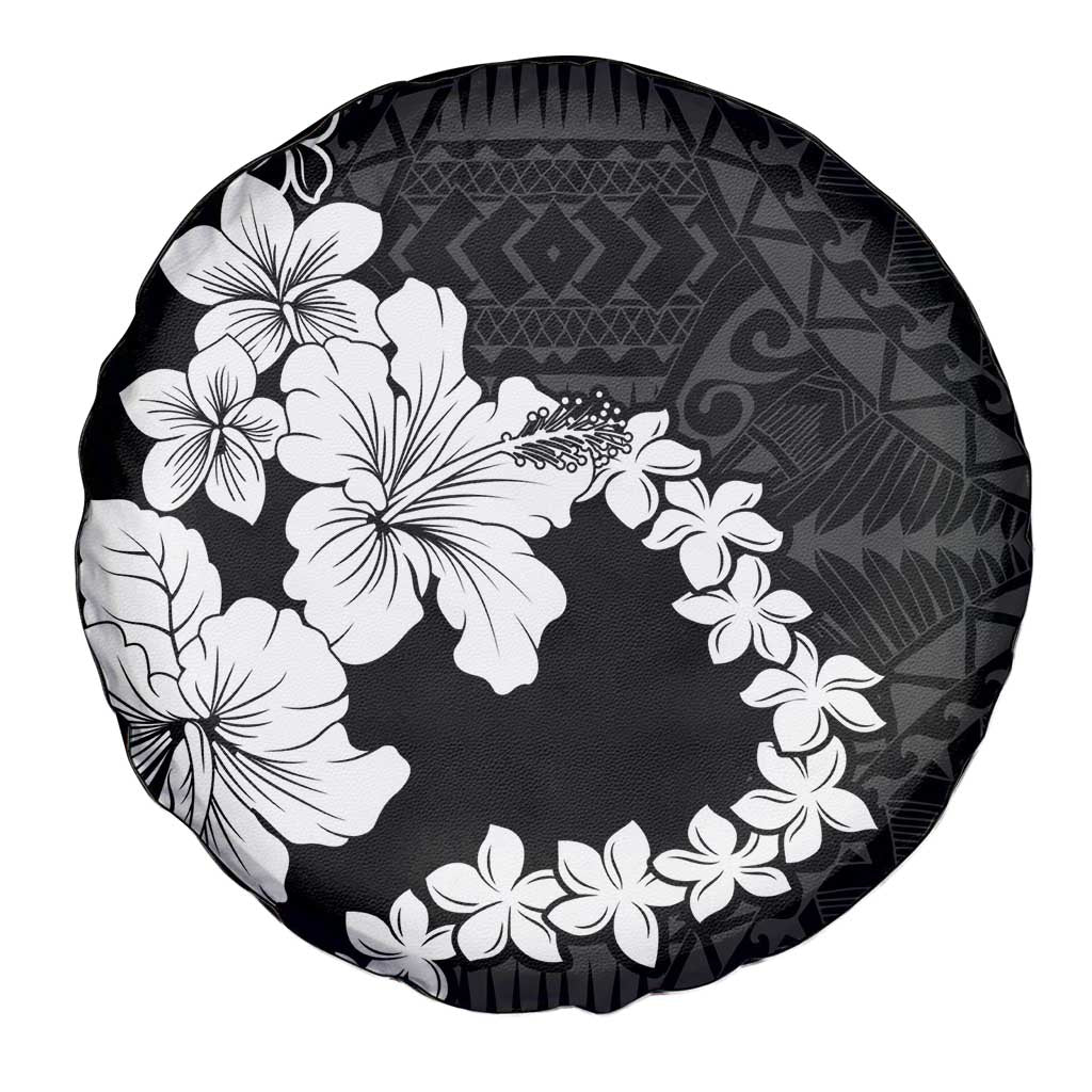 American Samoa Lotu Tamaiti Spare Tire Cover White Sunday Plumeria Black Vibe LT9 - Polynesian Pride