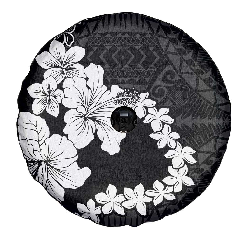 American Samoa Lotu Tamaiti Spare Tire Cover White Sunday Plumeria Black Vibe LT9 - Polynesian Pride