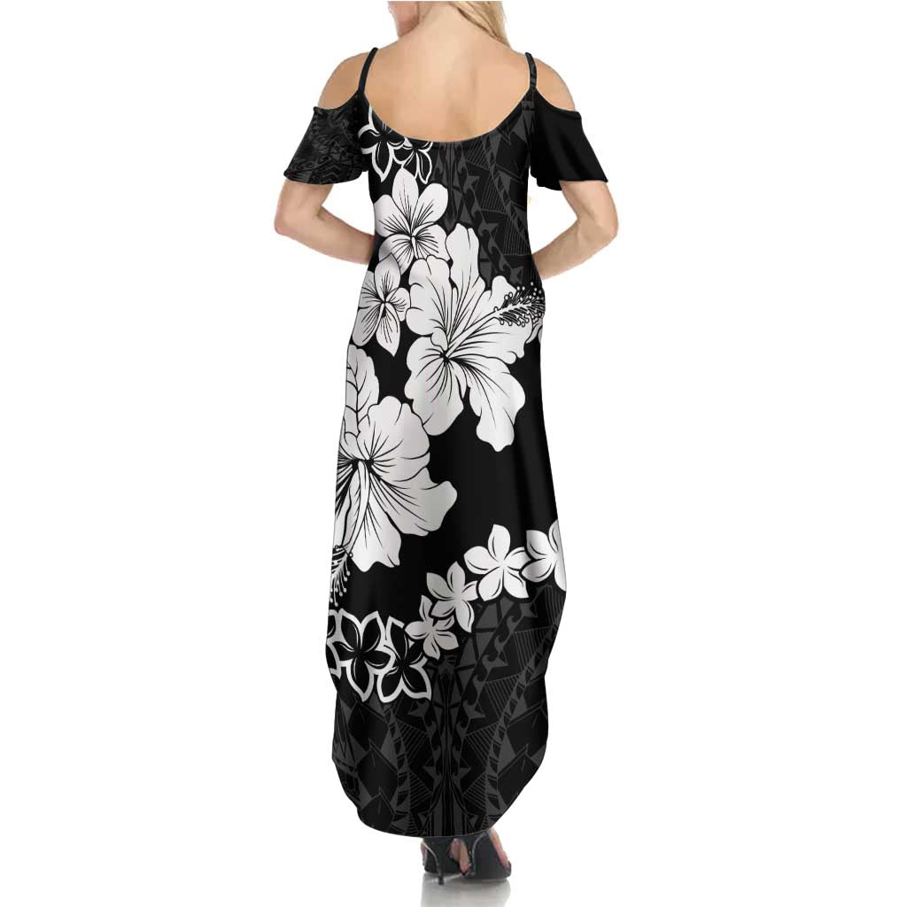 American Samoa Lotu Tamaiti Summer Maxi Dress White Sunday Plumeria Black Vibe LT9 - Polynesian Pride