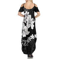 American Samoa Lotu Tamaiti Summer Maxi Dress White Sunday Plumeria Black Vibe LT9 - Polynesian Pride