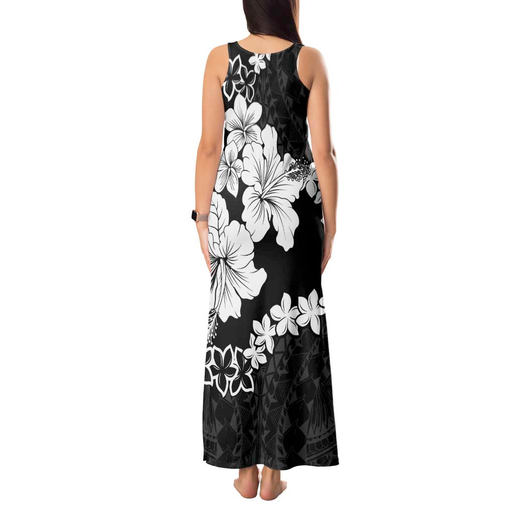American Samoa Lotu Tamaiti Tank Maxi Dress White Sunday Plumeria Black Vibe LT9 - Polynesian Pride
