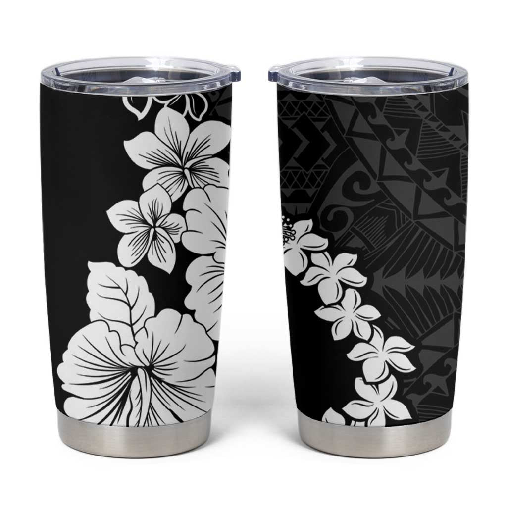 American Samoa Lotu Tamaiti Tumbler Cup White Sunday Plumeria Black Vibe LT9 Black - Polynesian Pride