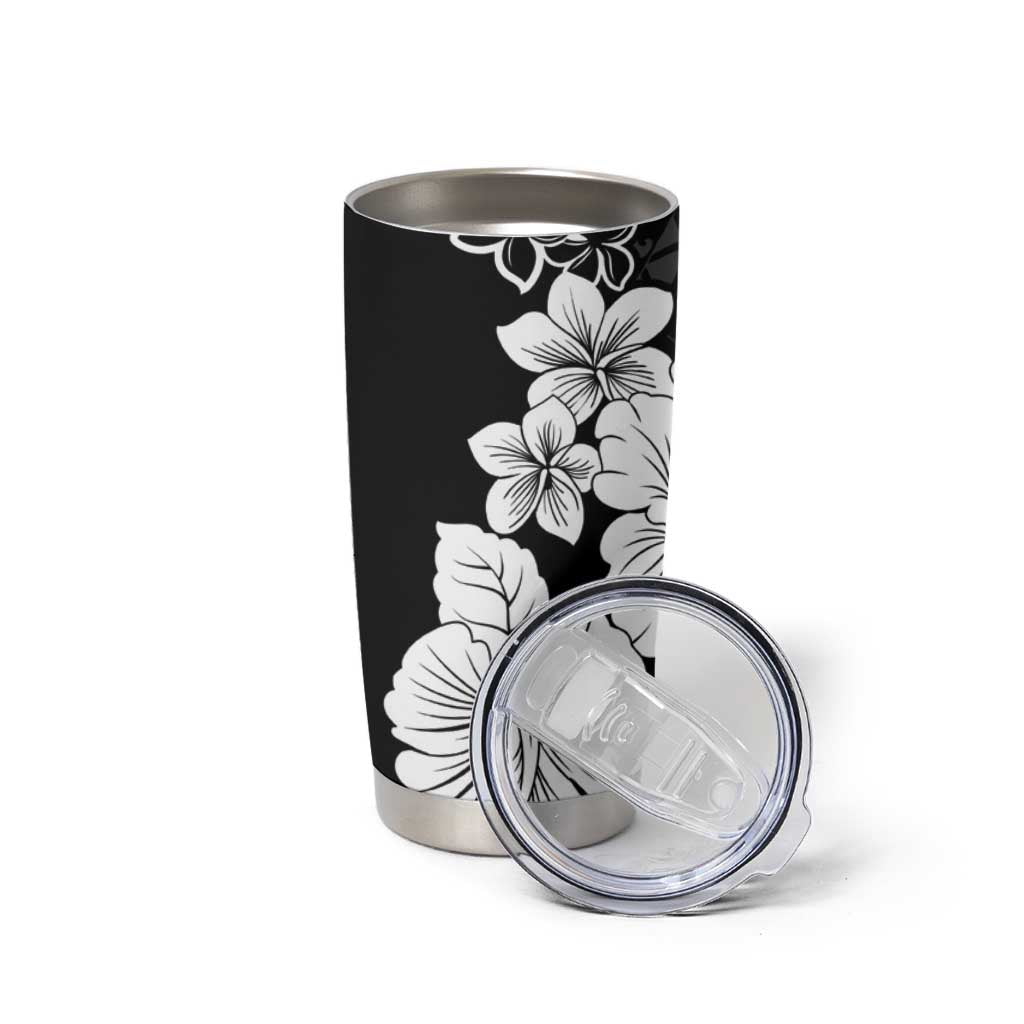 American Samoa Lotu Tamaiti Tumbler Cup White Sunday Plumeria Black Vibe LT9 - Polynesian Pride