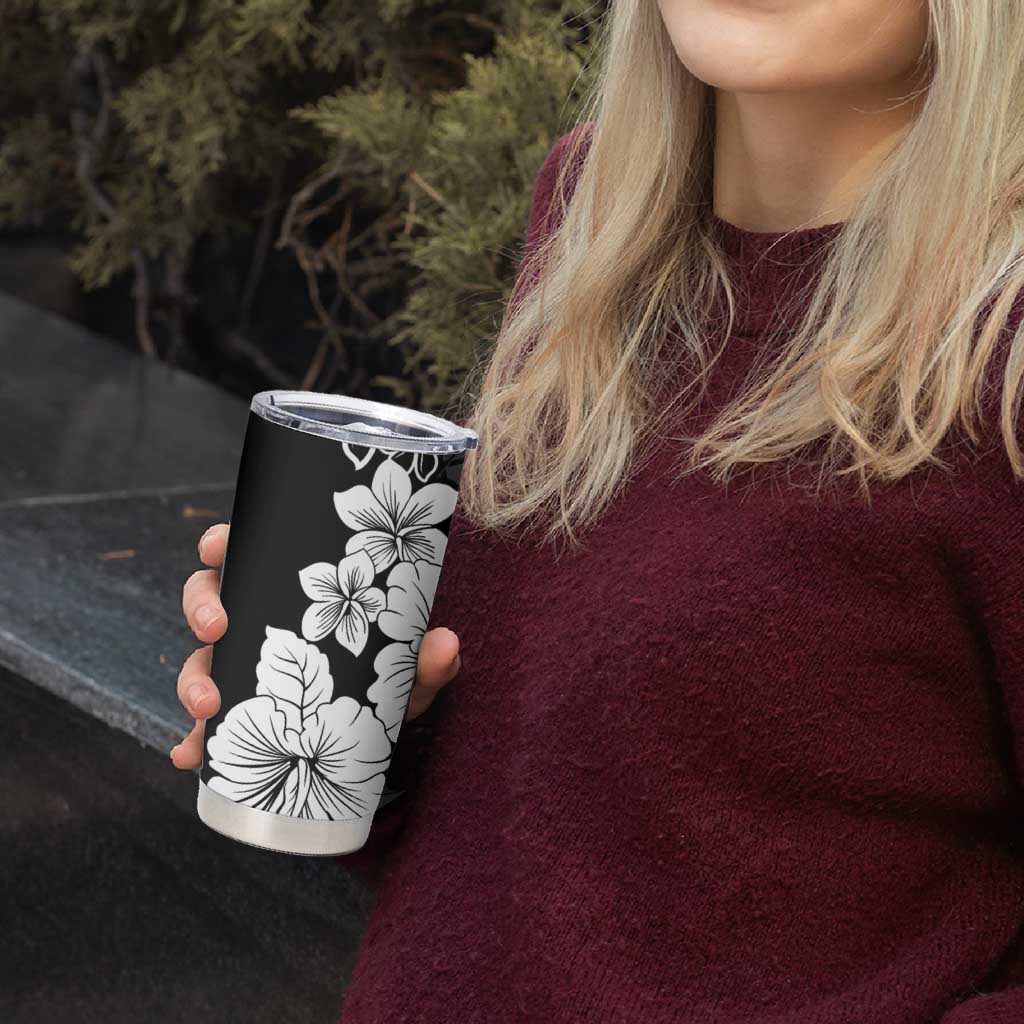 American Samoa Lotu Tamaiti Tumbler Cup White Sunday Plumeria Black Vibe LT9 - Polynesian Pride