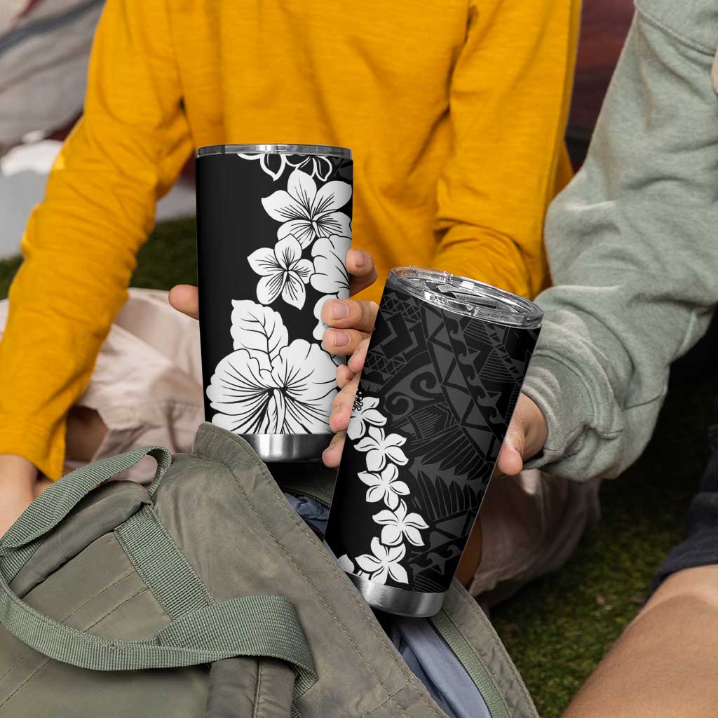 American Samoa Lotu Tamaiti Tumbler Cup White Sunday Plumeria Black Vibe LT9 - Polynesian Pride