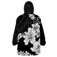 American Samoa Lotu Tamaiti Wearable Blanket Hoodie White Sunday Plumeria Black Vibe LT9 - Polynesian Pride