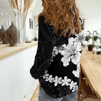 American Samoa Lotu Tamaiti Women Casual Shirt White Sunday Plumeria Black Vibe LT9 - Polynesian Pride