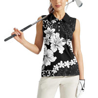 American Samoa Lotu Tamaiti Women Sleeveless Polo Shirt White Sunday Plumeria Black Vibe LT9 - Polynesian Pride
