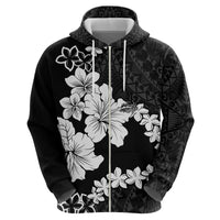 American Samoa Lotu Tamaiti Zip Hoodie White Sunday Plumeria Black Vibe LT9 - Polynesian Pride