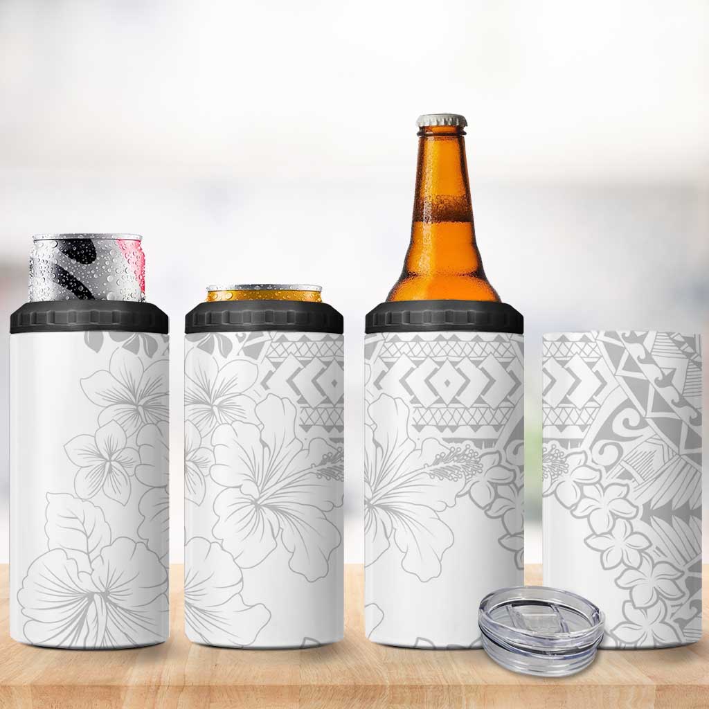 American Samoa Lotu Tamaiti 4 in 1 Can Cooler Tumbler White Sunday Plumeria White Vibe LT9 - Polynesian Pride