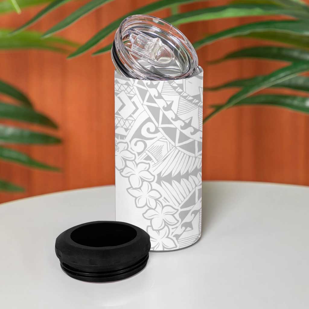 American Samoa Lotu Tamaiti 4 in 1 Can Cooler Tumbler White Sunday Plumeria White Vibe LT9 - Polynesian Pride