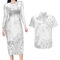American Samoa Lotu Tamaiti Couples Matching Long Sleeve Bodycon Dress and Hawaiian Shirt White Sunday Plumeria White Vibe LT9 White - Polynesian Pride