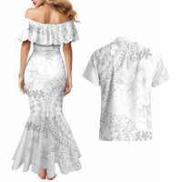 American Samoa Lotu Tamaiti Couples Matching Mermaid Dress and Hawaiian Shirt White Sunday Plumeria White Vibe LT9 - Polynesian Pride