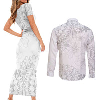 American Samoa Lotu Tamaiti Couples Matching Short Sleeve Bodycon Dress and Long Sleeve Button Shirt White Sunday Plumeria White Vibe LT9 - Polynesian Pride