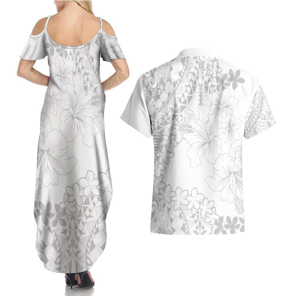 American Samoa Lotu Tamaiti Couples Matching Summer Maxi Dress and Hawaiian Shirt White Sunday Plumeria White Vibe LT9 - Polynesian Pride