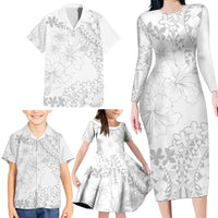 American Samoa Lotu Tamaiti Family Matching Long Sleeve Bodycon Dress and Hawaiian Shirt White Sunday Plumeria White Vibe LT9 - Polynesian Pride