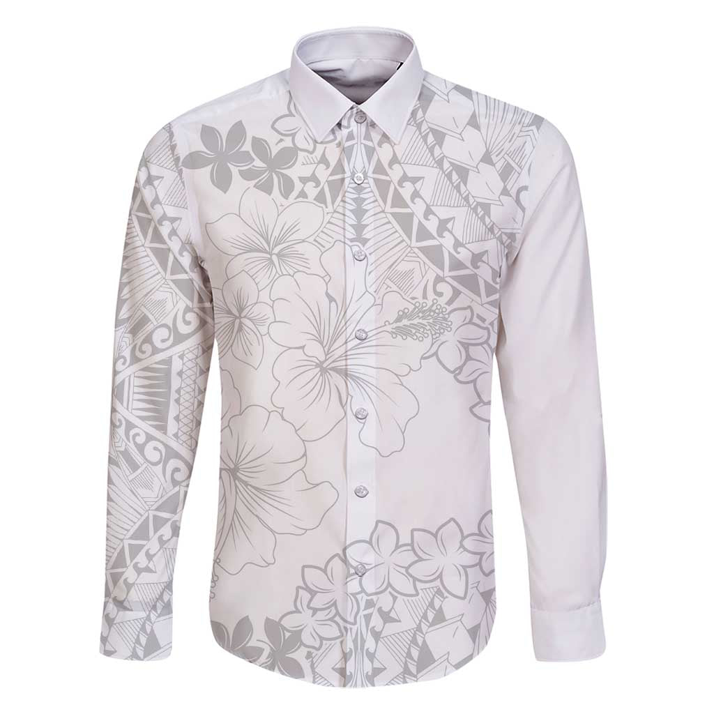 American Samoa Lotu Tamaiti Family Matching Long Sleeve Bodycon Dress and Hawaiian Shirt White Sunday Plumeria White Vibe LT9 Dad's Shirt - Long Sleeve White - Polynesian Pride