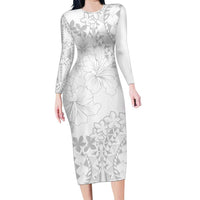 American Samoa Lotu Tamaiti Family Matching Long Sleeve Bodycon Dress and Hawaiian Shirt White Sunday Plumeria White Vibe LT9 Mom's Dress White - Polynesian Pride