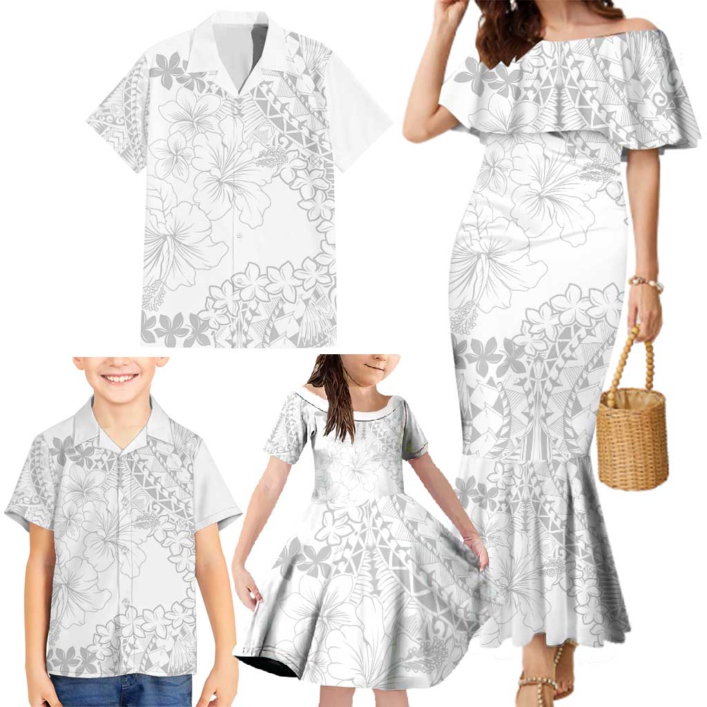American Samoa Lotu Tamaiti Family Matching Mermaid Dress and Hawaiian Shirt White Sunday Plumeria White Vibe LT9 - Polynesian Pride