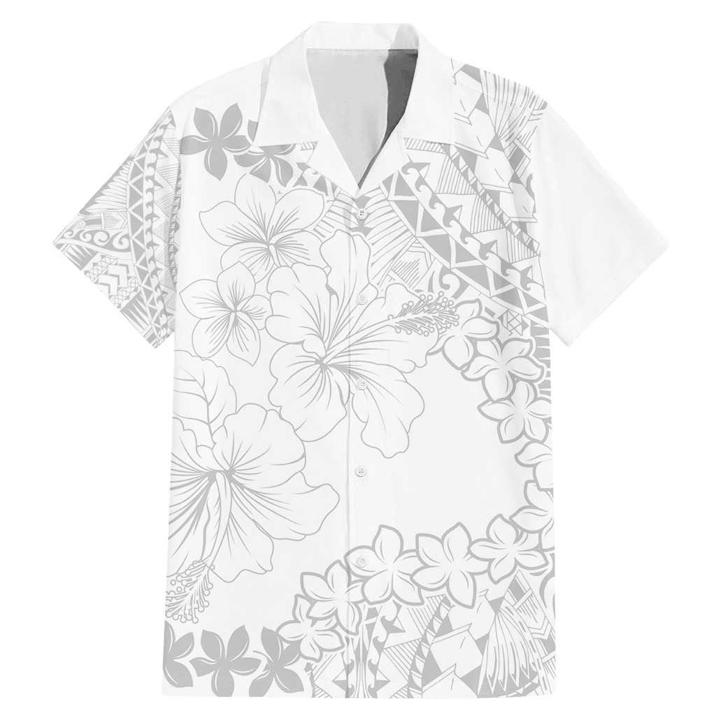 American Samoa Lotu Tamaiti Family Matching Mermaid Dress and Hawaiian Shirt White Sunday Plumeria White Vibe LT9 Dad's Shirt - Short Sleeve White - Polynesian Pride