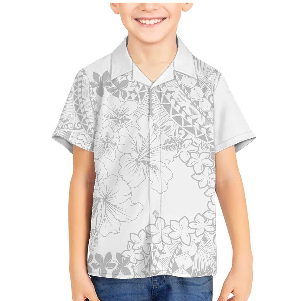 American Samoa Lotu Tamaiti Family Matching Mermaid Dress and Hawaiian Shirt White Sunday Plumeria White Vibe LT9 Son's Shirt White - Polynesian Pride
