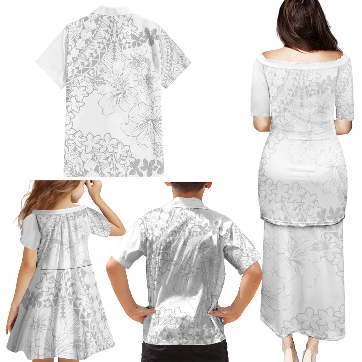 American Samoa Lotu Tamaiti Family Matching Puletasi and Hawaiian Shirt White Sunday Plumeria White Vibe LT9 - Polynesian Pride